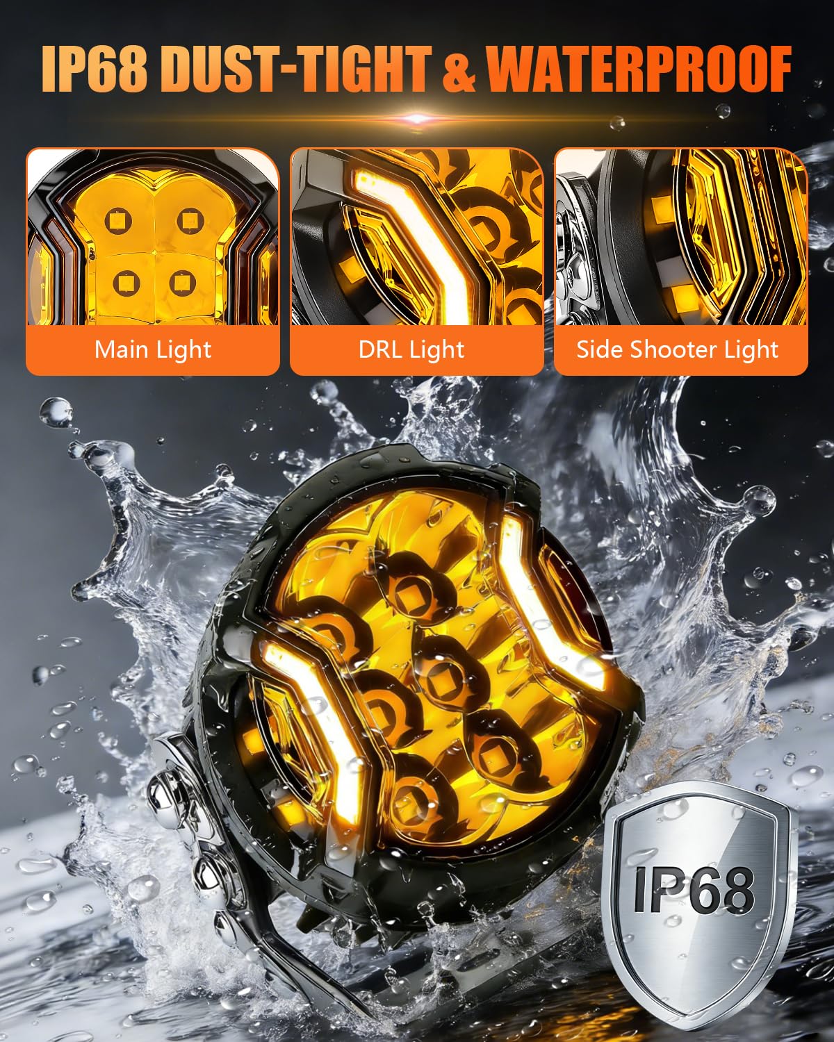 Chelhead 3 Zoll LED Arbeitsscheinwerfer gelb mit DRL,IP68 Wasserdicht | 108W LED Spotlicht mit gelbem DRL, IP68 geschützt und geeignet für 12V-24V LKW, Pickup, SUV und Offroad-Fahrzeuge