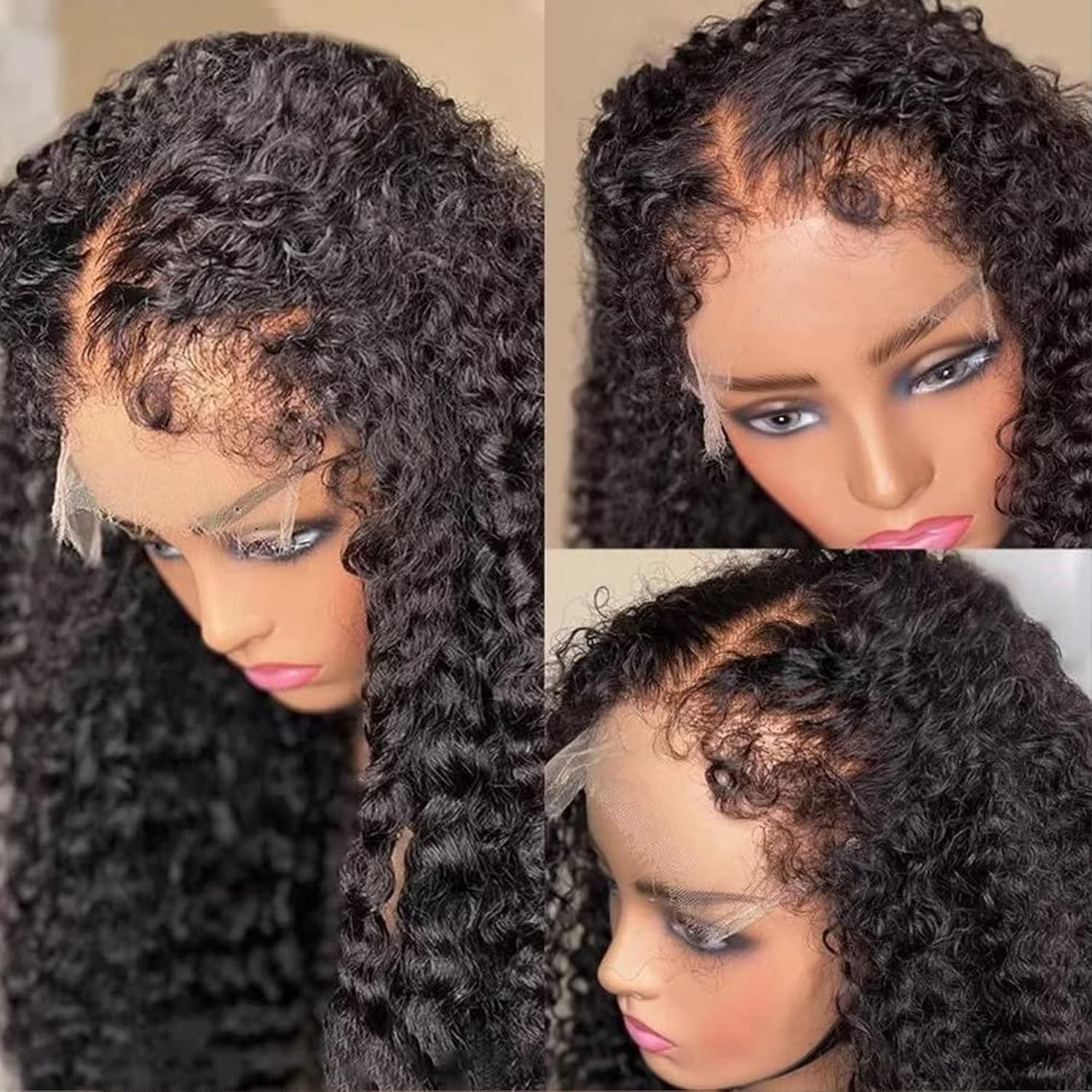 Natural Black 4C Edge Bleached Knots with Curly Baby Hair 13X4 HD Lace Front Wig Pre Plucked 100% Virgin Human Hair Deep Wave Glueless Brazilian Remy Wig 150% Density for Black Woman 14 Inch