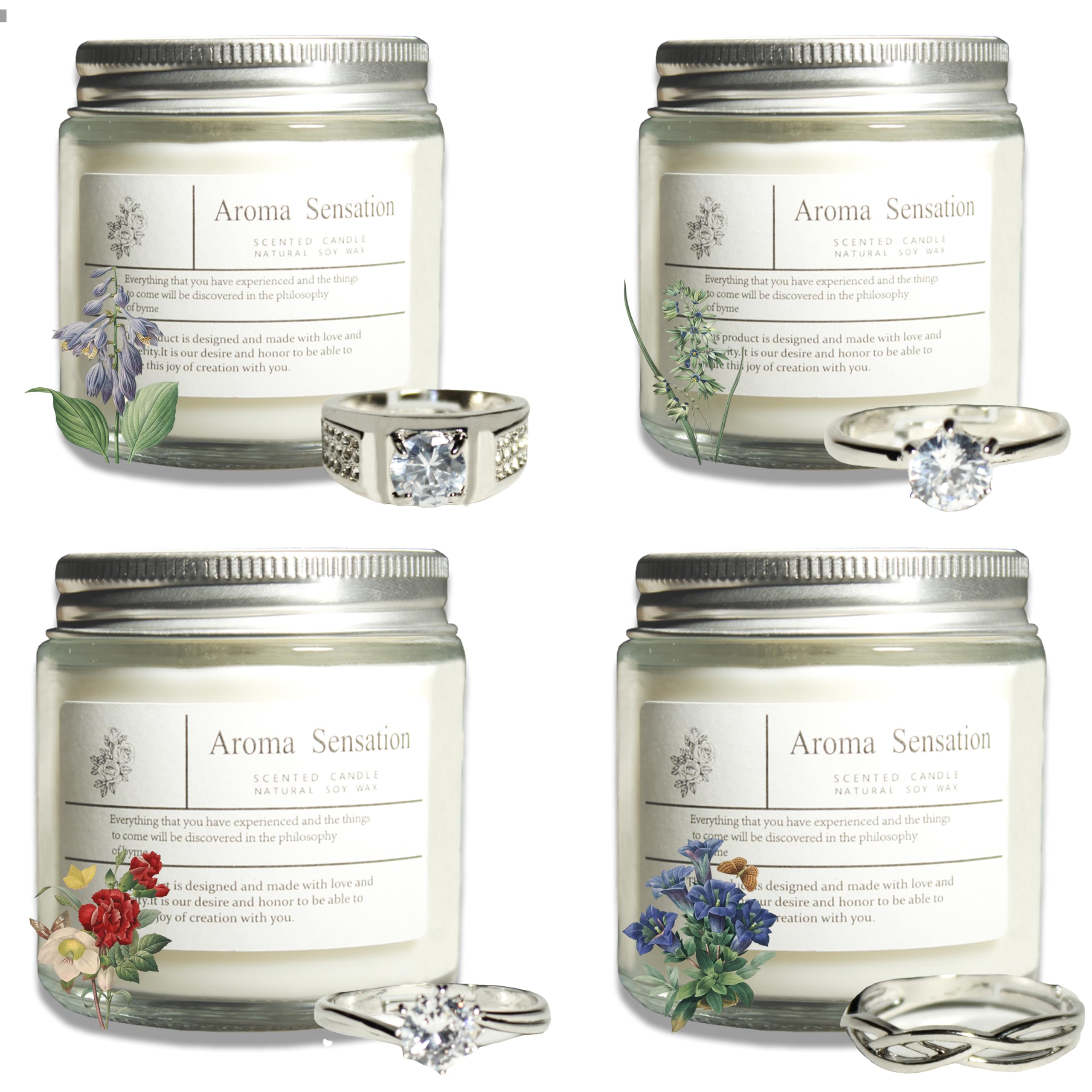 Aromatherapy Candles 4 Pack Home Scented Candles with Ring Inside for