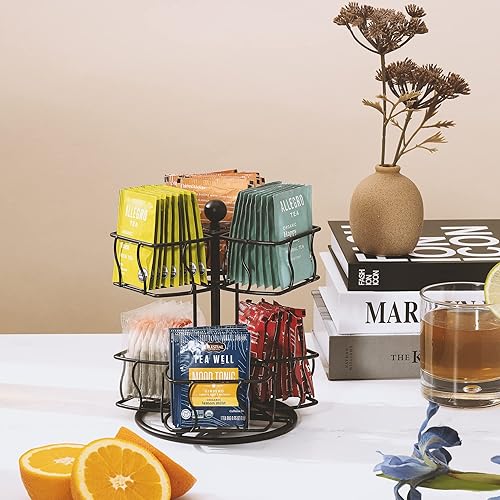 Miniatura 6 de Sorbus Carrusel giratorio de bolsas de té, organizador de té para encimera, accesorios de estación de matcha, almacenamiento giratorio de 2 niveles