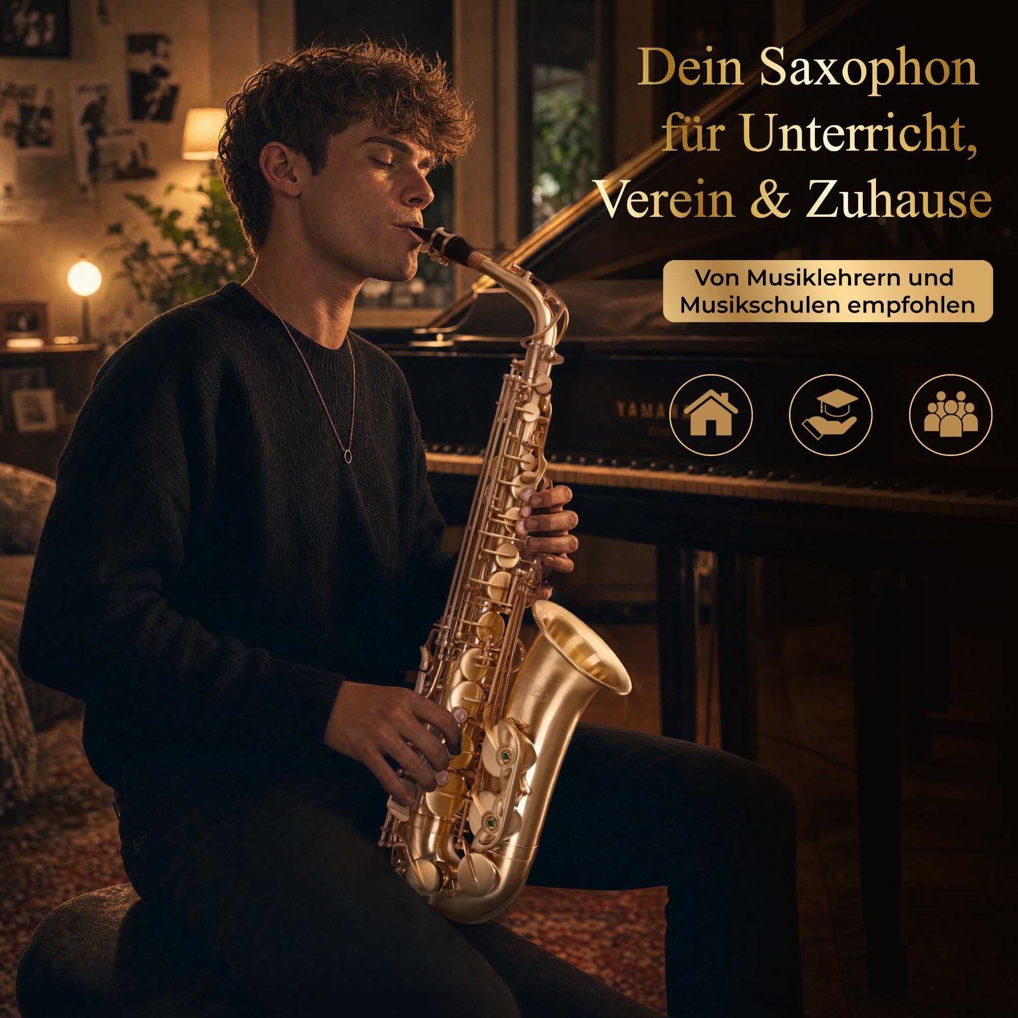 Classic Cantabile Winds AS-450 Saxophone Alto Eb Brossé (Saxophone Alto, laiton brossé mat, accord Eb, clé de Fa# aigu, mécanique de clés très ergonomique)
