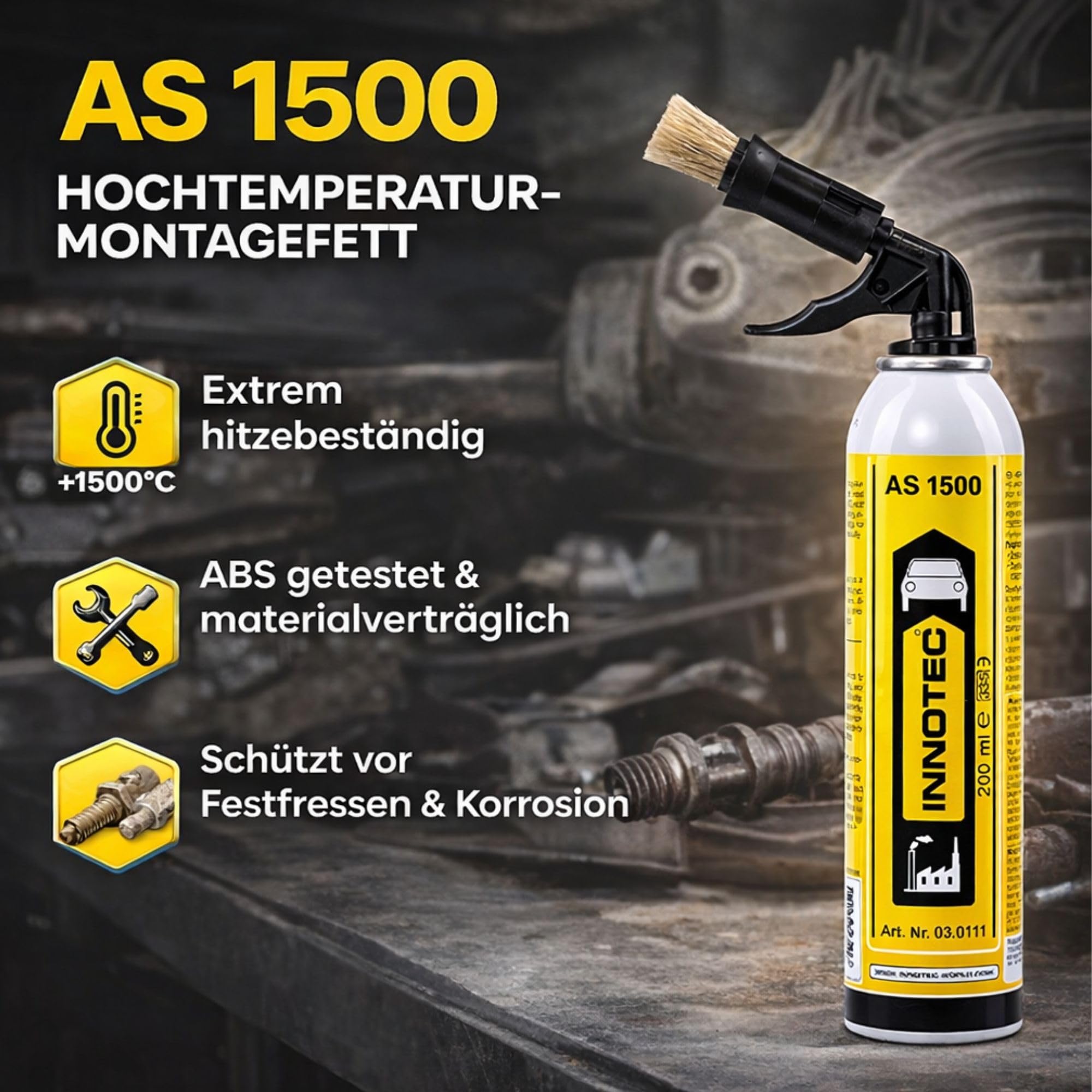 Innotec AS 1500 – Hochtemperatur-Montagefett – Schmier- und Trennmittel für extreme Temperaturen – Wartung & Montage von Bremsanlagen, Schrauben & Maschinenteilen – schützt vor Festfressen & Korrosion