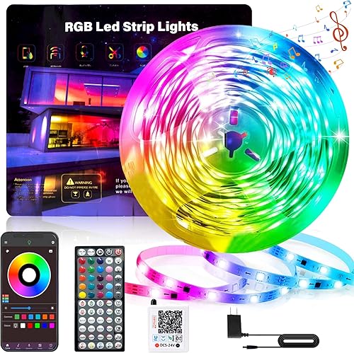 Luces LED para dormitorio de 50 pies, 450 luces LED RGB que cambian de color, sincronización de música, tira de luz LED regulable con control