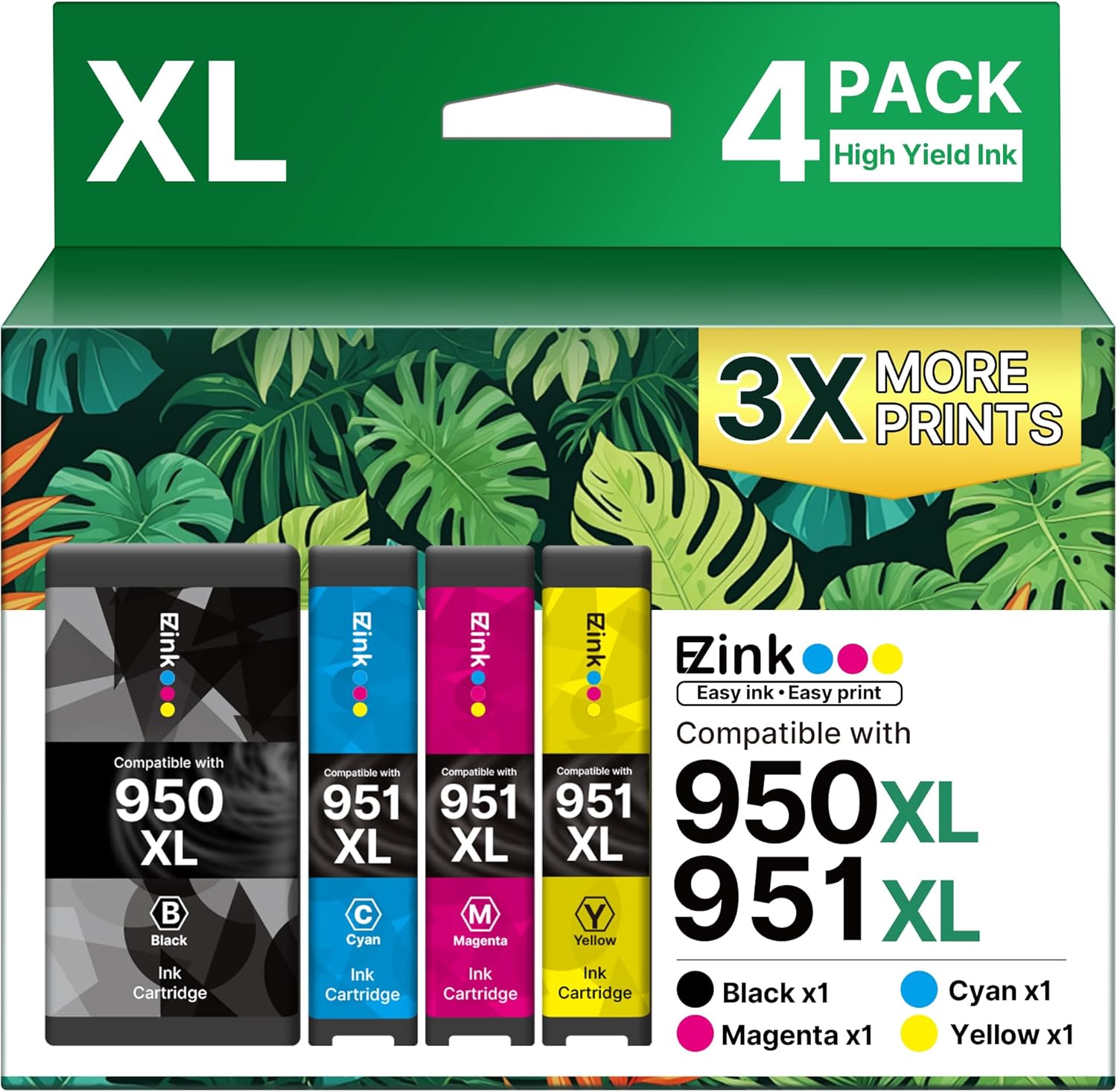 E-Z Ink 950XL and 951XL Ink Cartridges Combo Pack Compatible Replacemenr for HP 950 951 Ink Cartridges Combo Pack 950XL 951XL Use with OfficeJet Pro 8600 8610 8615 8620 8625 8100 8630 8660 (4 Pack)
