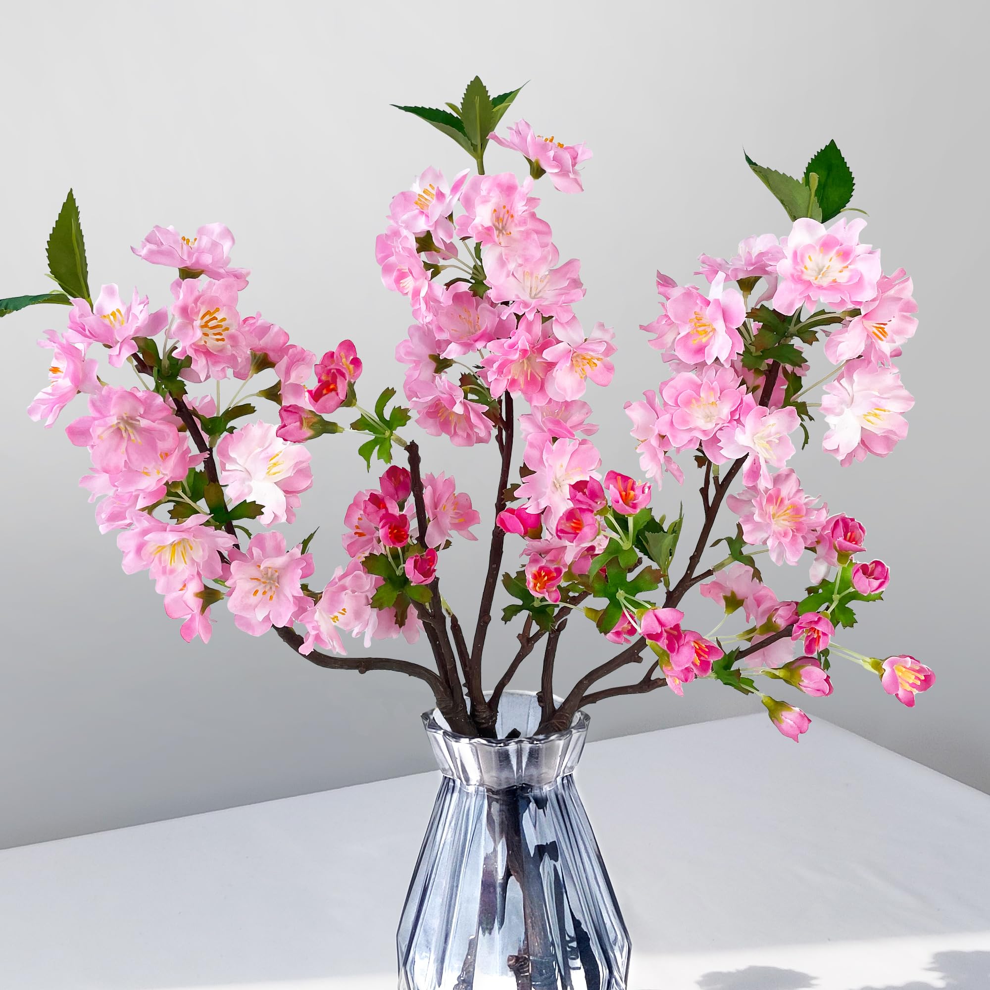 ROLLWAY 3PCS Künstliche Kirschblütenzweig Deko 49cm, Rosa Kirschblüten Künstlich Zweige Kunstblumen Frühling Sakura Blumen Kirschzweige Magnolienzweig Seidenblumen Frühlingsblumen Kunstzweige