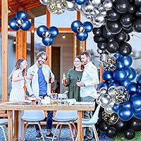 Vista 5 de Kit de guirnalda de arco de globos de color azul metálico y negro, globo plateado metálico con lentejuelas doradas, 122 piezas para cumpleaños