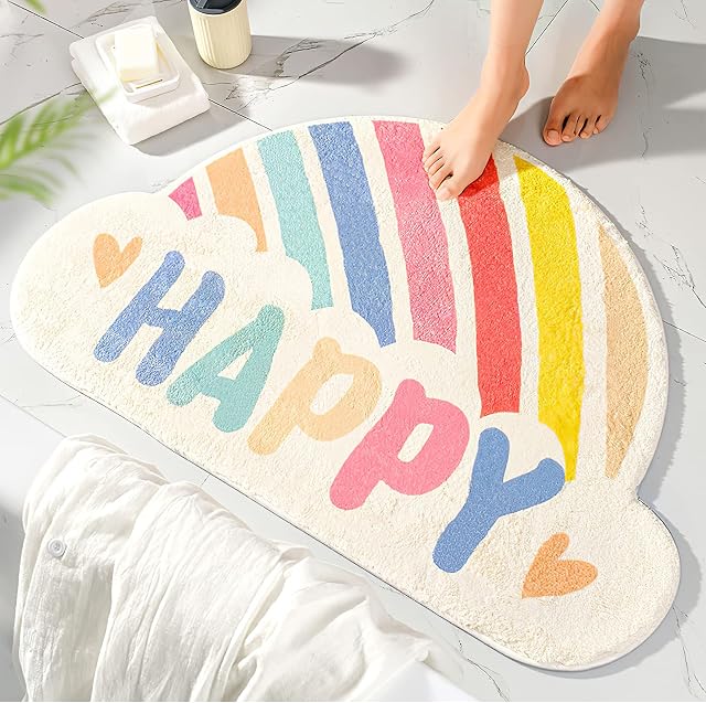 LIFKOME Rainbow Bathroom Mat, Rainbow Semi-Circle Mat for Front Door, Water Absorbent Thick Floor Mat, Non Slip Bath Rug Mat, Machine Washable Shower and Bath Room Doormat for Home ( 60x40cm )
