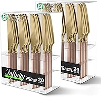 Vista 37 de Party Bargains Disposable Plastic Black Gold Cutlery Set, Infinity Modern Design Utensils, 40 Pack: 16 Forks, 8 Knives, 16 Spoons