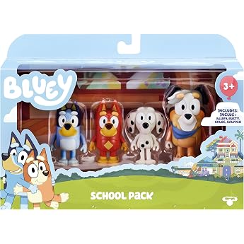 Bluey Set of 4 Bluey at School with Bluey Rusty Chloe and Calypso Articulated Joints - Official Bluey Collectible