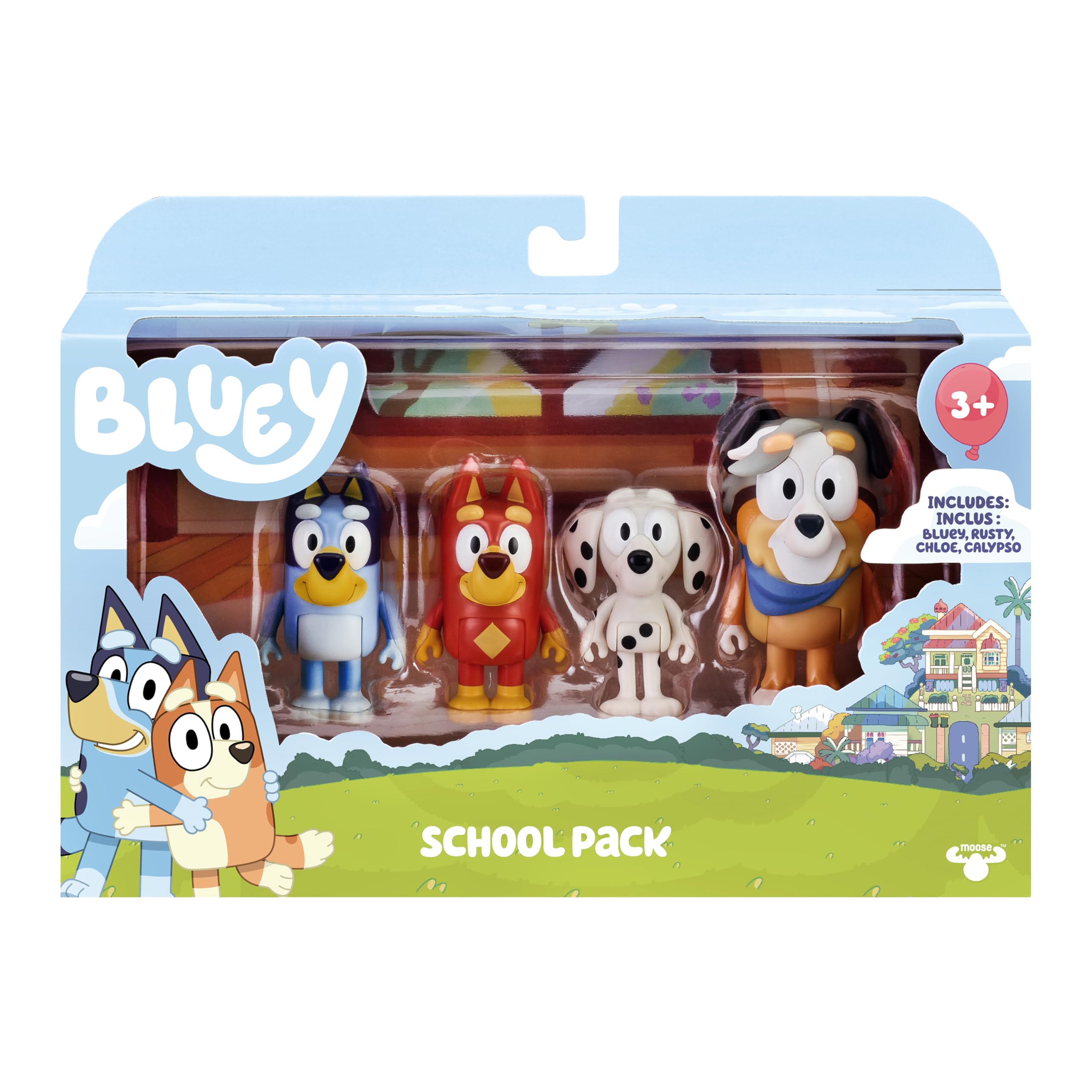 "Bluey and Friends 4 Pack of 2.5-3" Dog " Poseable Figures" (13052), School 4-pack