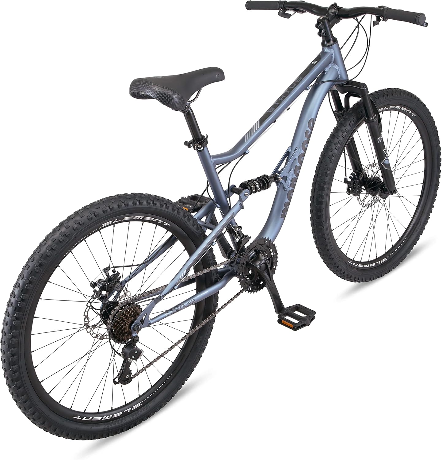 Mongoose Status Youth and Adult Mountain Bike, 24-27.5-Inch Wheels, 21 Speed Trigger Shifters, Aluminum Frame, Dual Suspension, Front and Rear Disc Brakes Mongoose Status Youth and Adult Mountain Bike, 24-27.5-Inch Wheels, 21 Speed Trigger Shifters, Aluminum Frame, Dual Suspension, Front and Rear Disc Brakes