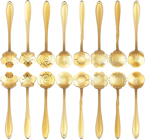 16 piezas de cucharaditas de té, cucharas de café bonitas de acero inoxidable ESRISE para decoraciones de fiesta de té (doradas)