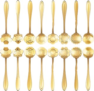 16 Pcs Teaspoon Tea Spoons, ESRISE Stainless Steel Cute Coffee Spoon for Tea Party Decorations (Gold)