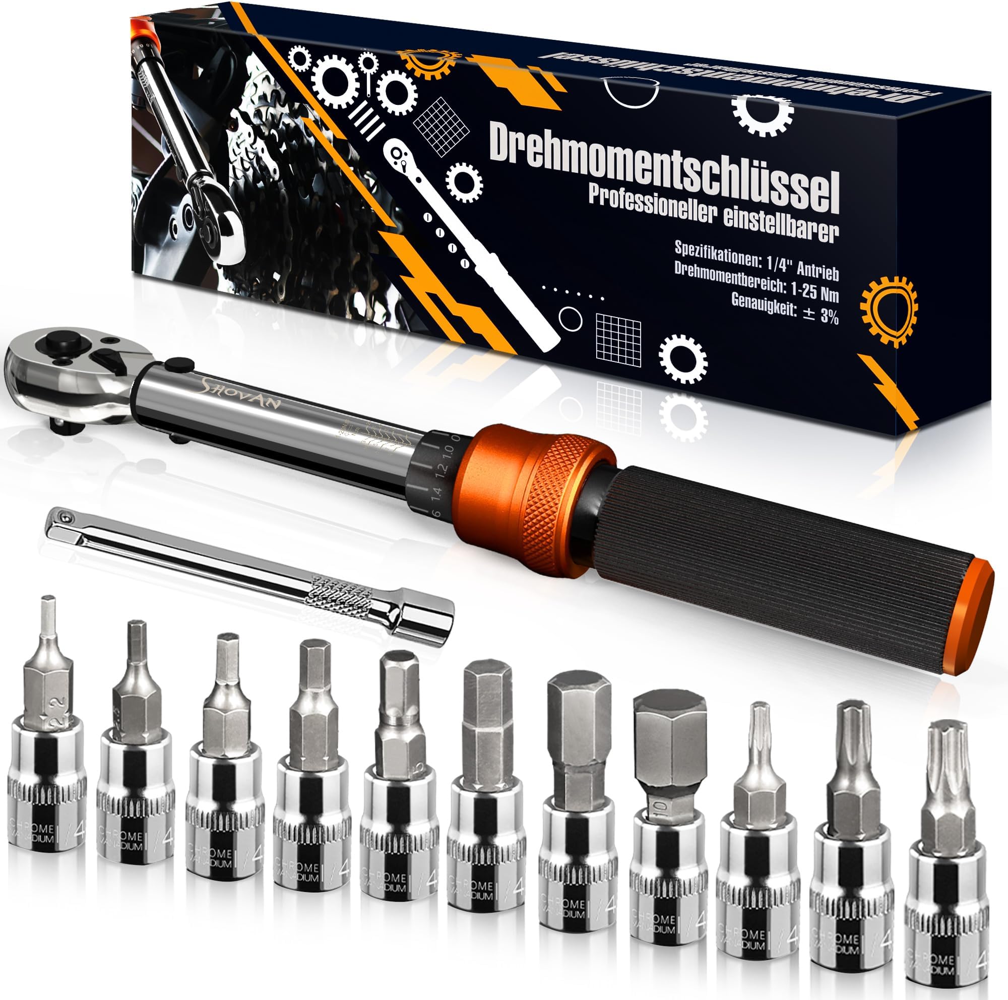 Kit Clé Dynamométrique Vélo EL-10/EL-20 – Plage 3-20 Nm, Embouts Hexagonaux, Acier Chrome Vanadium