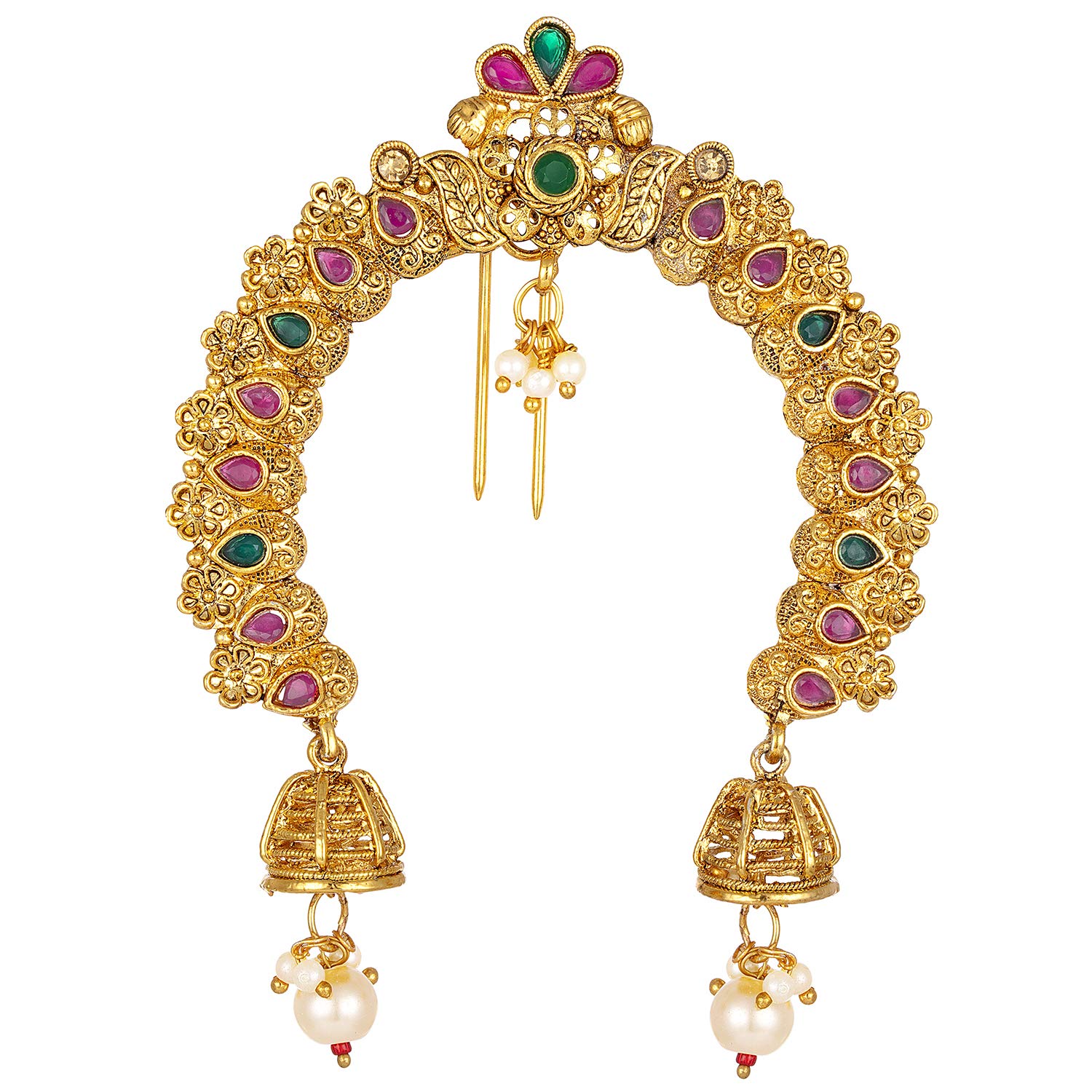 Peora Traditional Ethnic Gold Plated Juda Pins With Pearl Jhumki Drops Maharashtrian Wedding Hair Accessories Gift for Women Girls, 1 Count