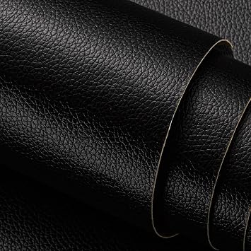 Stickyart Matte Litchi Textured Faux Leather Self Adhesive Wallpaper Black Peel and Stick Contact Paper for Countertops Cabinets Furniture Refurbishment Removable Wall Paper Easy to Clean 12"x160"