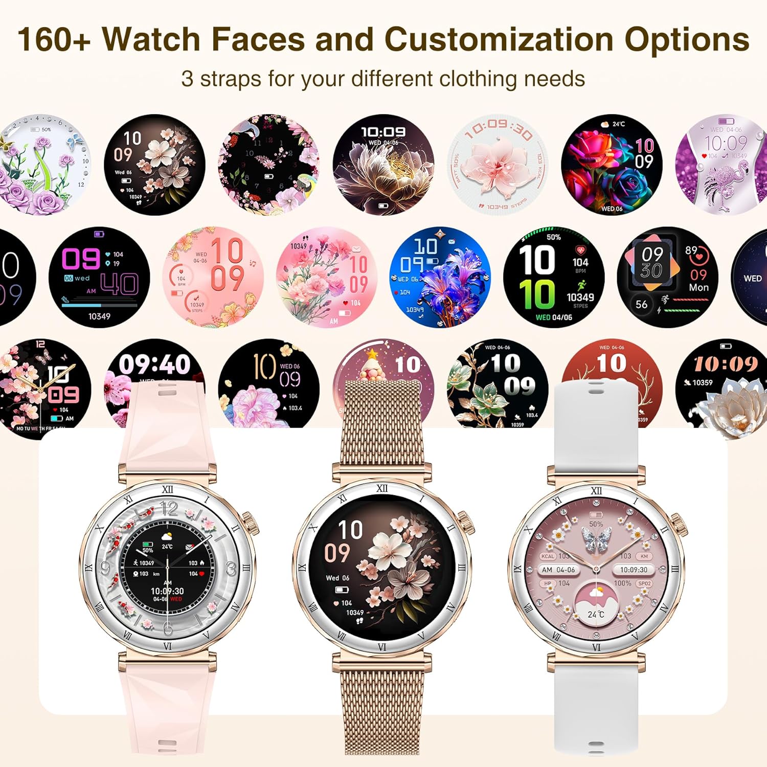 Smart Watches for Women (Answer/Make Calls),1.19" AMOLED Slim Smartwatch with Heart Rate/Sleep Monitor,120+ Sport Modes Fitness Tracker with Bluetooth for iOS/Android Rose Gold - Image 4