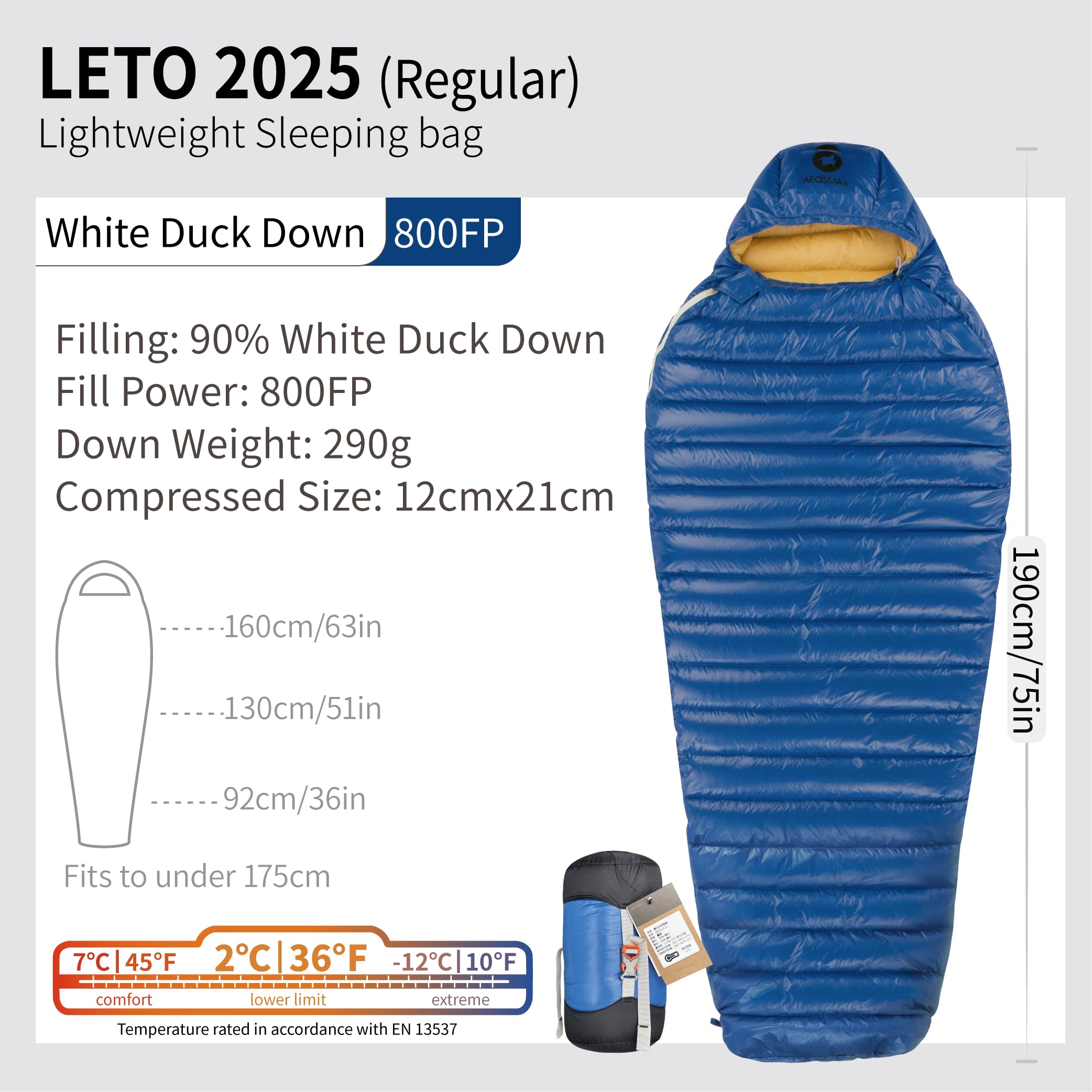 Leto 2025-M/L Series 800FP Sac de Couchage ultraléger en Duvet de Canard Équipement de Camping en Plein air