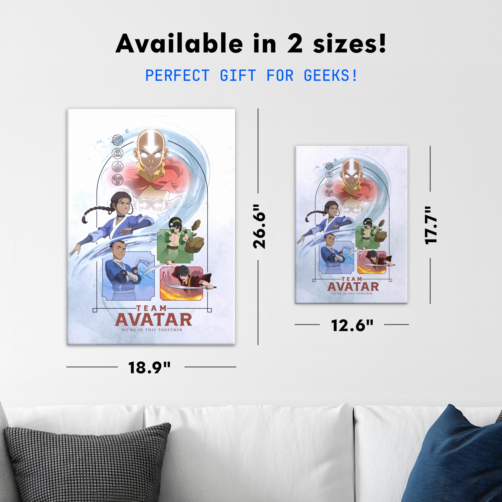 Displate Metall poster Avatar The Last Airbender Team Avatar Größe M | Bilder Wanddeko Wohnzimmer & Schlafzimmer Wandbilder, Geschenk. Wandkunst mit Magnet-Befestigung, ohne Bohren.
