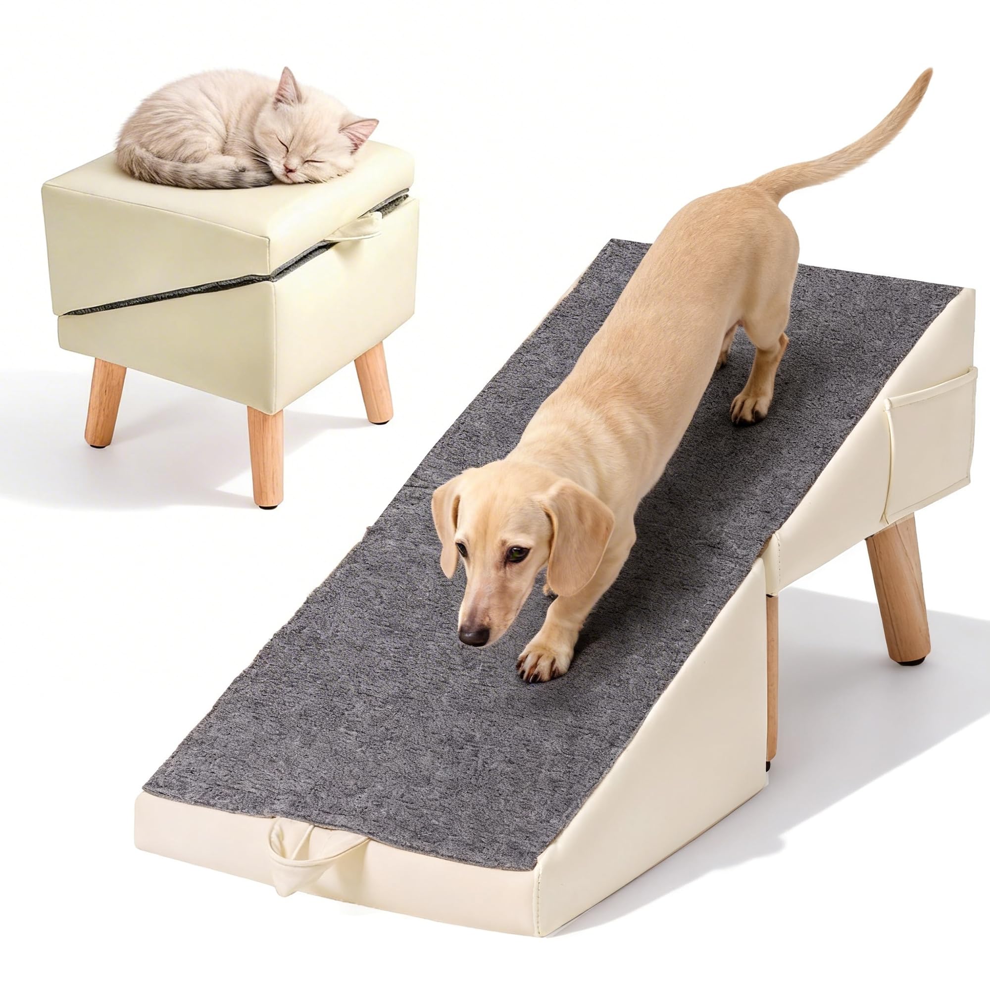 Photo 1 of [MISSING PARTS] Dog Ramp for Couch, 2-in-1 Dog Stairs for Small Dogs & Cats, 11.81'' H Indoor Pet Ramp with 23°Gentle Slope, Non-Slip Felt, Joint Protection for Senior & Injured Pets, Sturdy Ottoman-Style Design