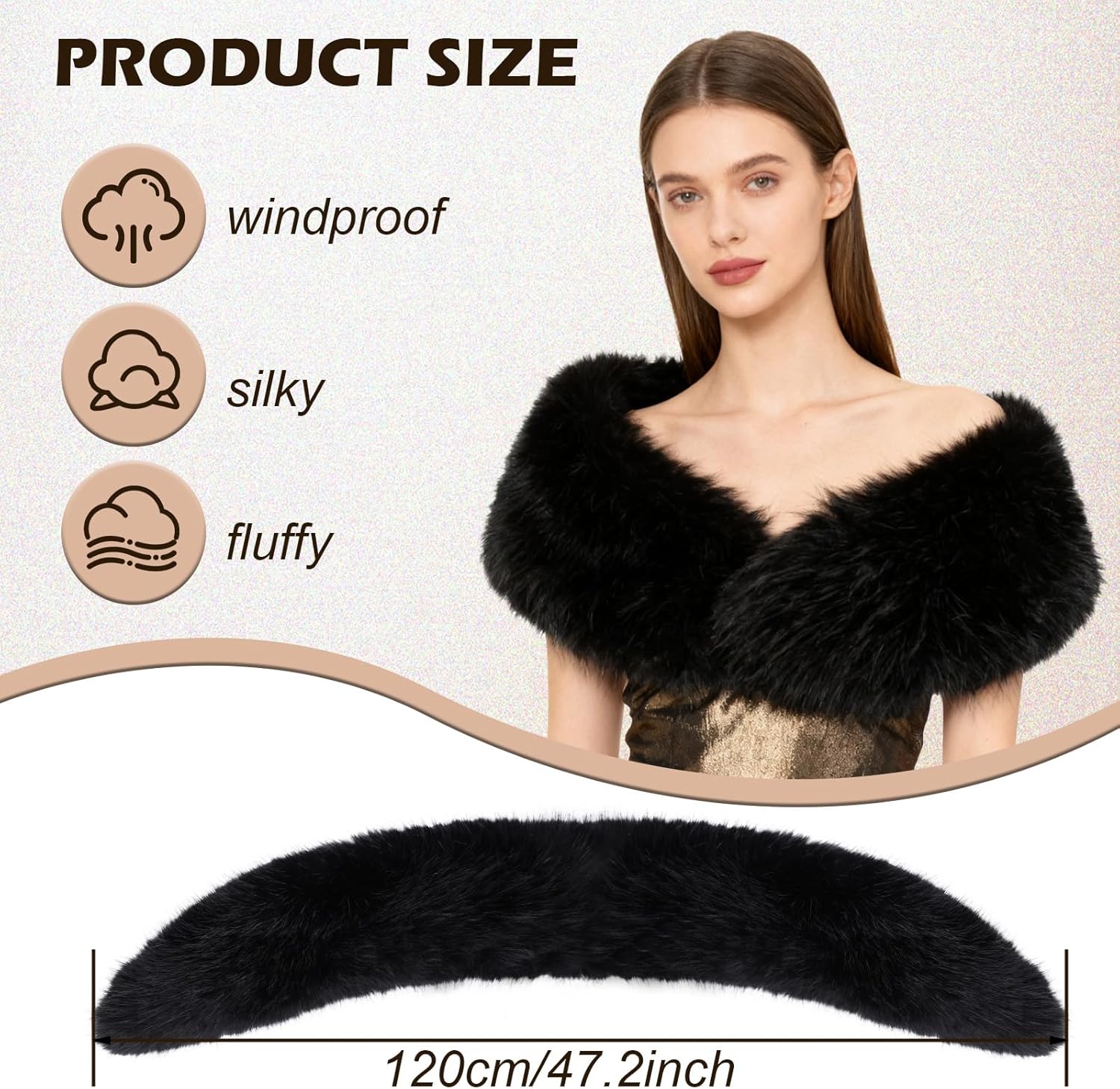 XEPST Faux Fur Shawl for Women, Women's Faux Fur Collar Scarf Wrap Winter Neck Warmer Fluffy Scarf - Image 2