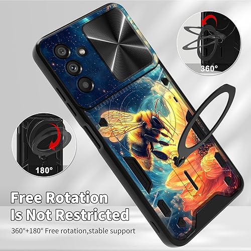 Vista 115 de Funda para Samsung Galaxy A13 5G con cubierta deslizante para lente de cámara y anillo giratorio de 360 grados, soporte híbrido de doble capa Flores