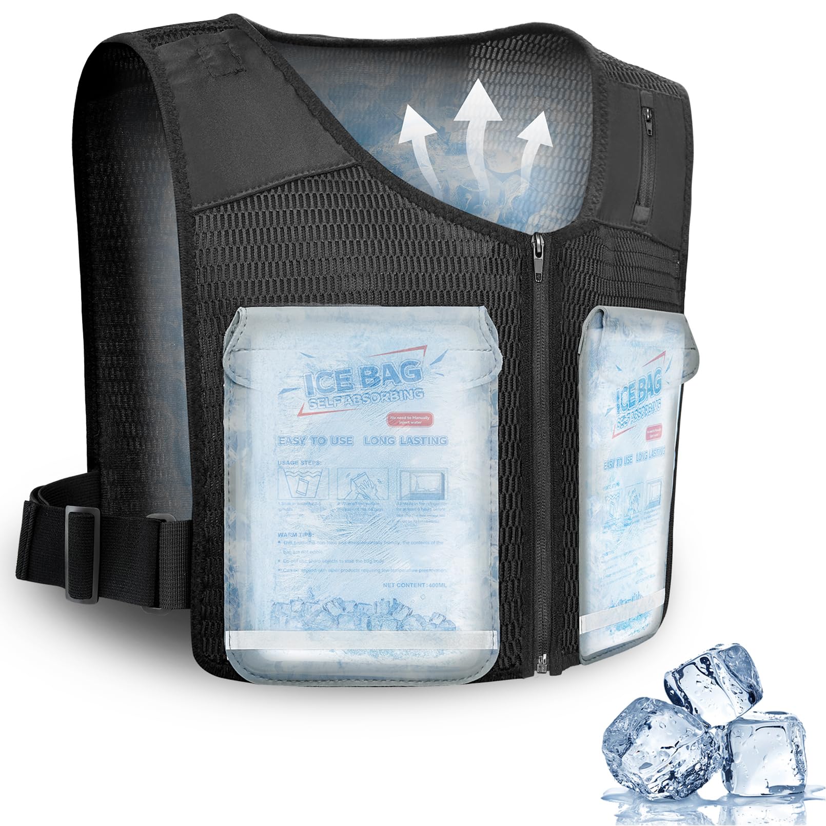 FERNIDA Giubbotto refrigerante regolabile unisex riflettente con sacchetti di ghiaccio per pesca, ciclismo, corsa, giardinaggio, costruzione, tempo di raffreddamento lungo