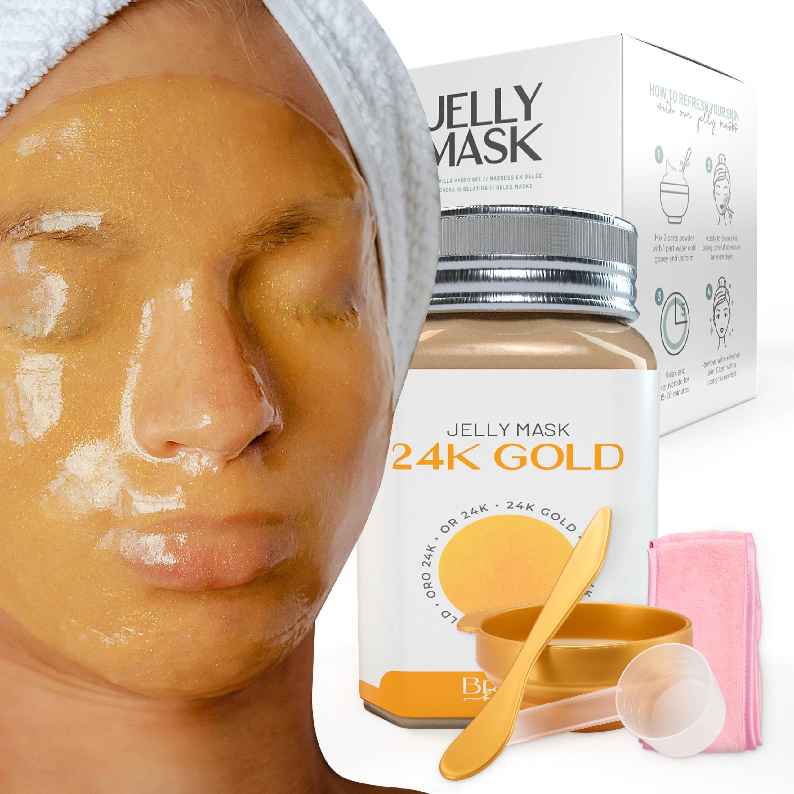 Peel-Off 24K Gold Jelly Mask for Face Care – A 23 fl oz Rubber Mask Jar for 30 to 35 Treatments – A Skin Care Moisturizing Gel Mask of Spa Set for Men, Women and Adults
