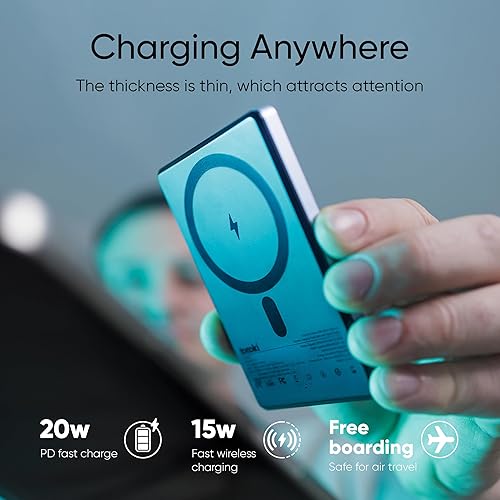 Miniatura 6 de Banco de energía magnético ultradelgado, cargador portátil inalámbrico de aluminio, batería USB-C de carga rápida para iPhone 15141312 y MagSafe,