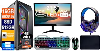 Pc Gamer Computador Cpu Ryzen 7 5700G / SSD 512GB M.2 NVMe / 16GB Memória Ram Ddr4 / Windows 11 Pro + Monitor 21.5P Led + Teclado + Mouse + Headset Gamer