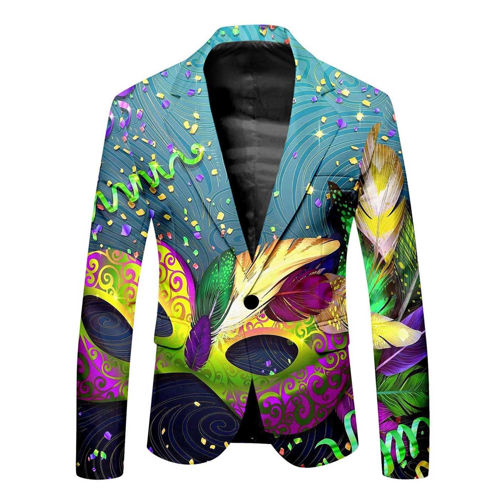 Silvester Outfit Herren Lustiger Masken Anzug Prom Suits FaschingskostüMe Mit Bunte Drucken 70Er Jahre Outfit Herren Mardi Gras Karneval Kostüm Faschingskostüme Herrenanzug