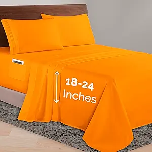 Elegant Comfort Luxurious 1500 Premium Hotel Quality Microfiber 4-Piece Sheet Set, 18-24 Inches Deep - Extra Deep Pocket Sheets - Ultra Soft 4PC Deep Pocket Sheets, King, Orange