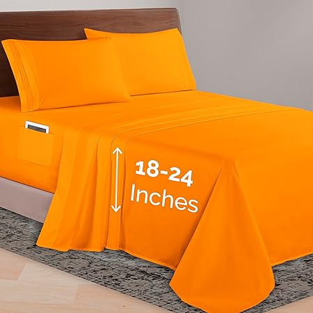 Elegant Comfort Luxurious 1500 Premium Hotel Quality Microfiber 4-Piece Sheet Set, 18-24 Inches Deep - Extra Deep Pocket Sheets - Ultra Soft 4PC Deep Pocket Sheets, King, Orange