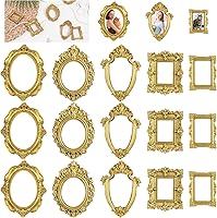 Xyembu 15 Pack Vintage Bronze Resin Mini Picture Frames - Oval Rectangle Square Round for Jewelry Display Crafts Tabletop Decor