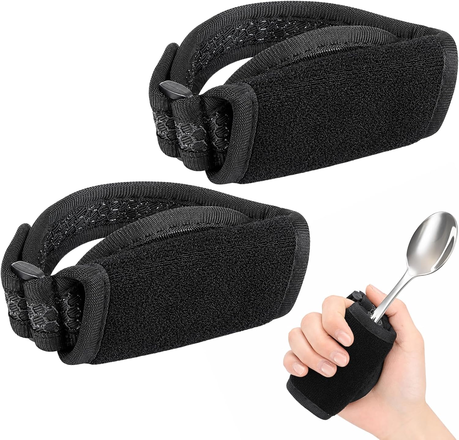 2-Pack Universal Cuff Adaptive Utensil Holder, Feeding Aid Tools in Black, Adaptive Equipment for Enhanced Dining Independence, Universal Cuff Design for Secure Fork Holder