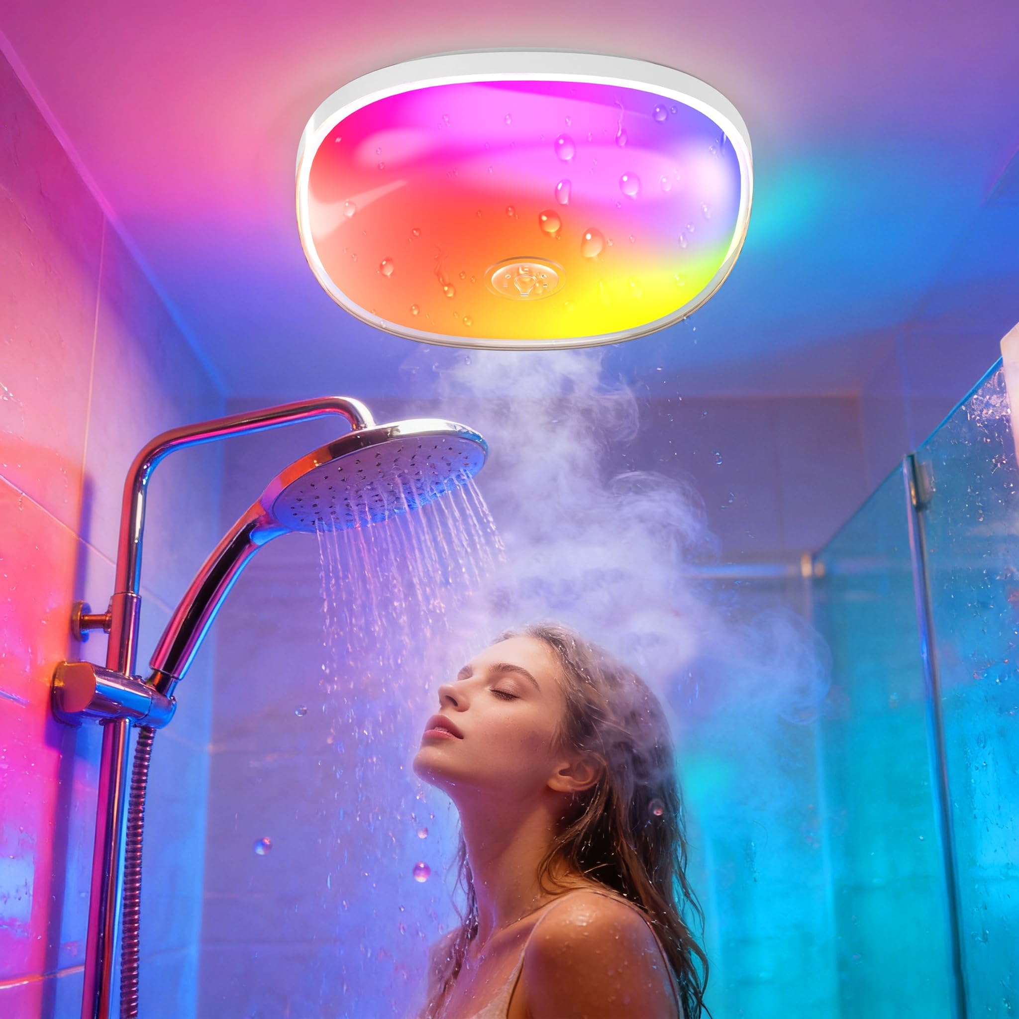 Gotopceed Plafonnier Étanche IP65 Rechargeable pour Douche/Salle Bain - Luminaire d’Ambiance avec 16 Couleurs, Télécommande/Commande, Magnétique Sans Fil sur Plafond/Mur, pour Baignoire, Badezimmer