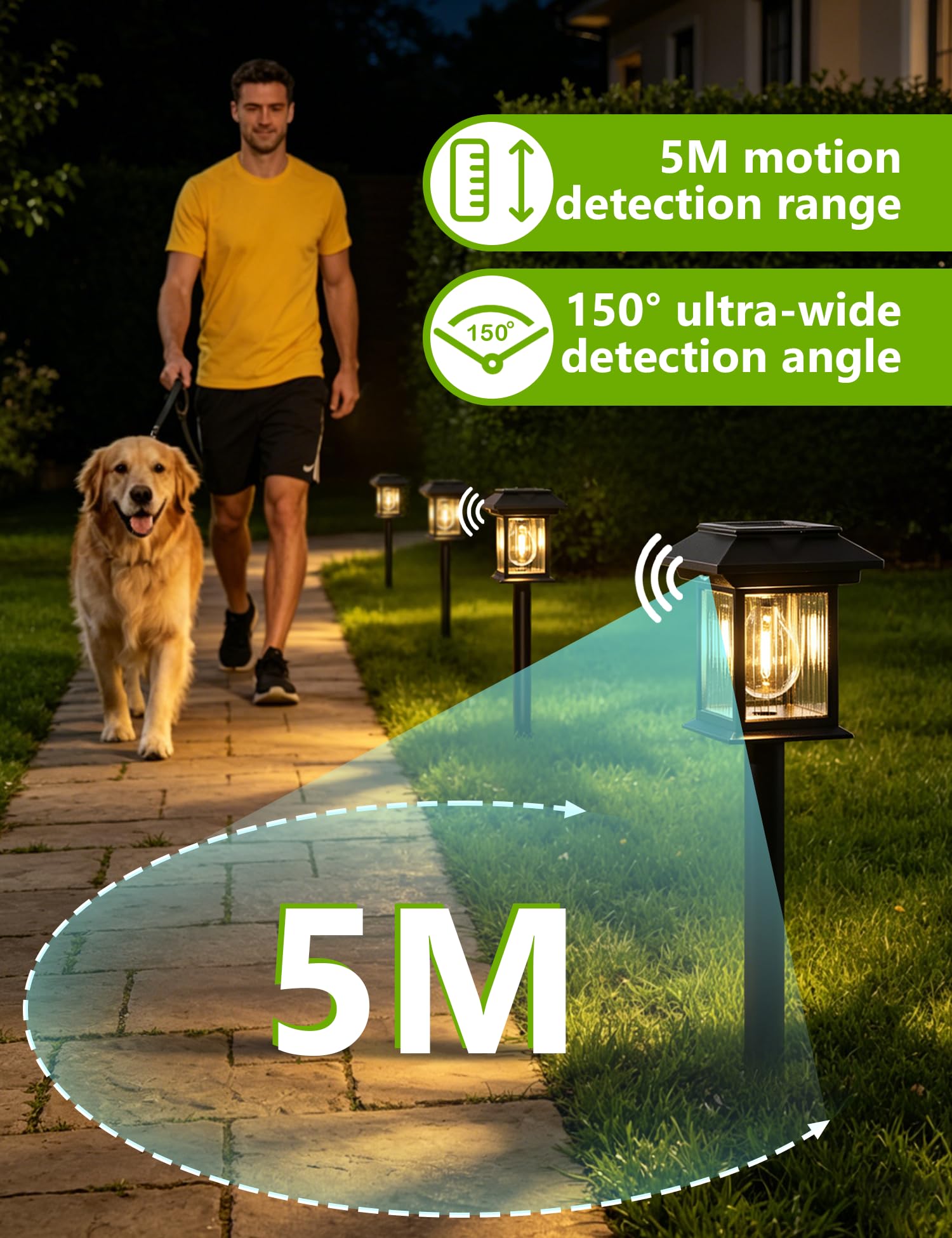 ACMHNC Lampade Solari da Esterno 4 Pezzi,Sensore di Movimento, Ricarica USB | IP65 Luci Solare da Giardino Esterno, 1200mAh, 3000K, 3 Modalità, Terra/Parete/Sospesa