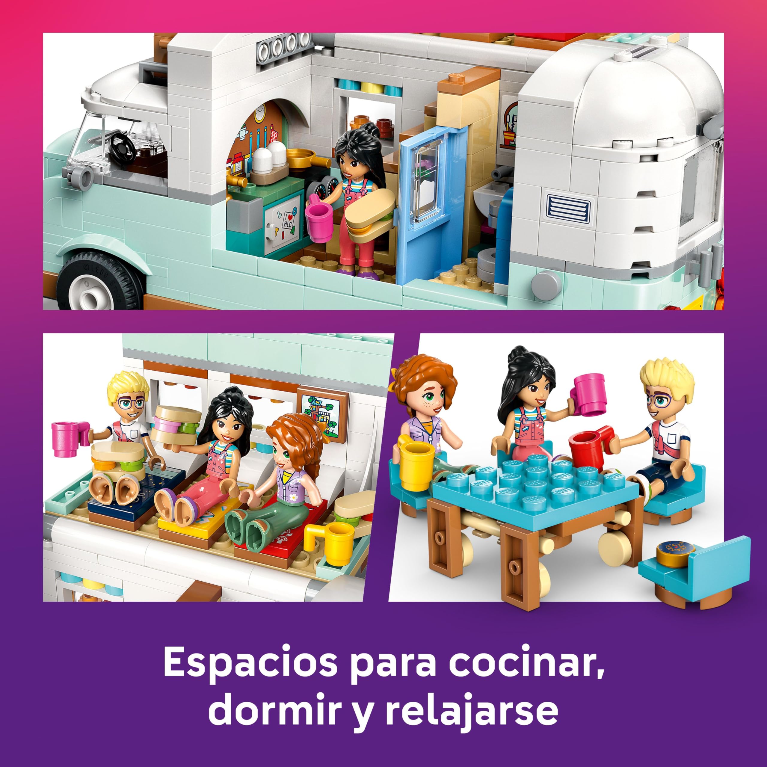 LEGO Friends Aventura en la Caravana de la Amistad, Autocaravana de Juguete con 3 Mini Muñecos, Figura de Hurón, Regalo para Niñas de 7 Años o Más, Furgoneta Camper, Prismáticos y Más Accesorios 42663