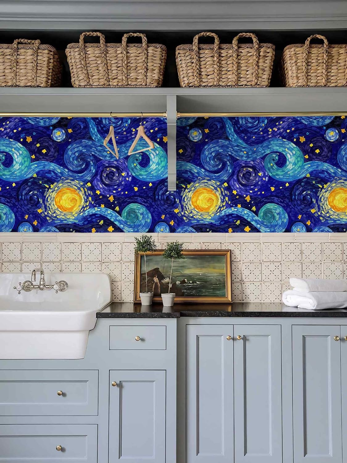 Modern Abstract Starry Night Swirl Peel and Stick Wallpaper, Van Gogh Style Art Pattern Wallpaper for Home Decor | 17.7" x 236", Self-Adhesive, Waterproof Vinyl