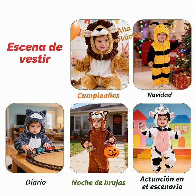 Foto 6 de 7 de Doladola mono con capucha de animales para bebés niños y niñas Ropa cálida y linda disfraz de Halloween…