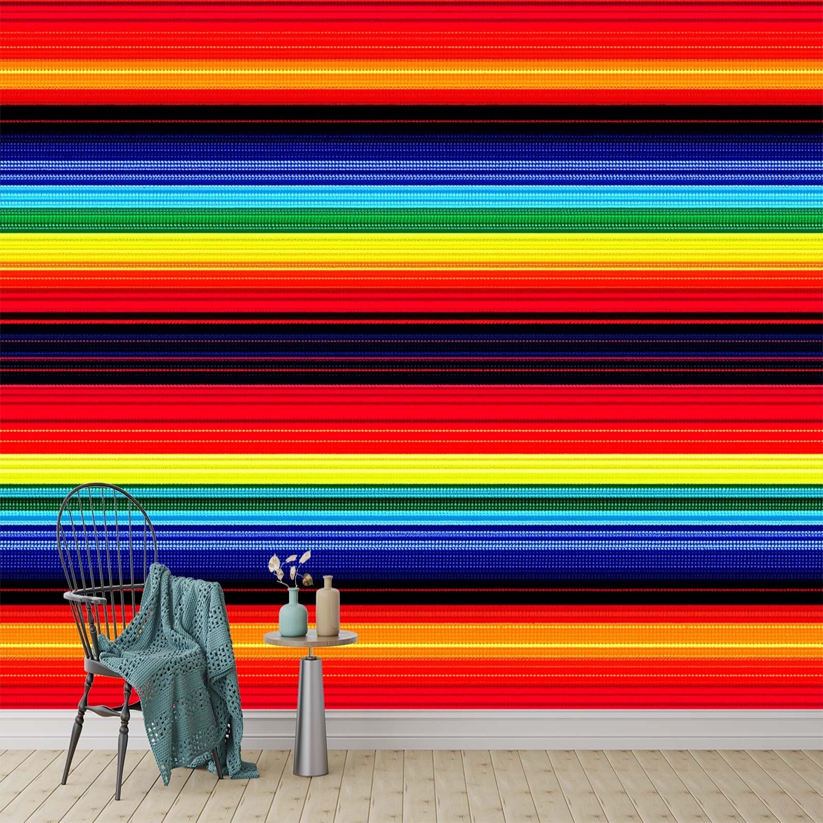 Wall Mural Colorful Mexican Stripes Home Decoration Photo Mural, Wall Decoration for Bedroom Nursery Living Room Home Decoration 150 x 105 cm Photo Wallpaper