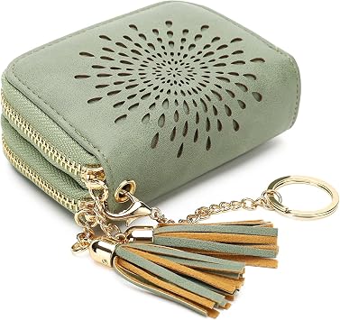 APHISON RFID Credit Card Holder Zipper Card Case Keychain Small Wallet for Women 1942-2 GREEN