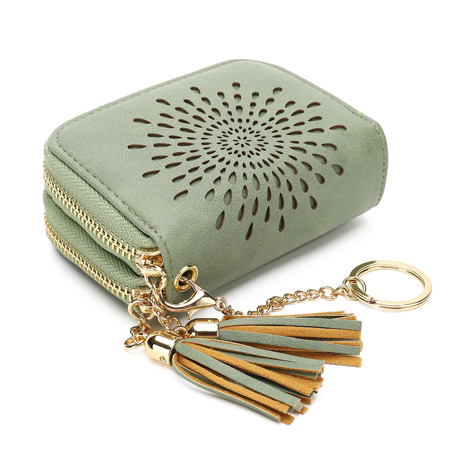 APHISON RFID Credit Card Holder Zipper Card Case Keychain Small Wallet for Women 1942-2 GREEN