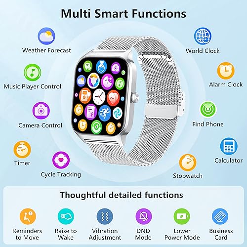 Miniatura 7 de Reloj inteligente, relojes inteligentes de 1.85 pulgadas para mujeres y hombres, responder llamadas, frecuencia cardíaca, presión arterial, monitor