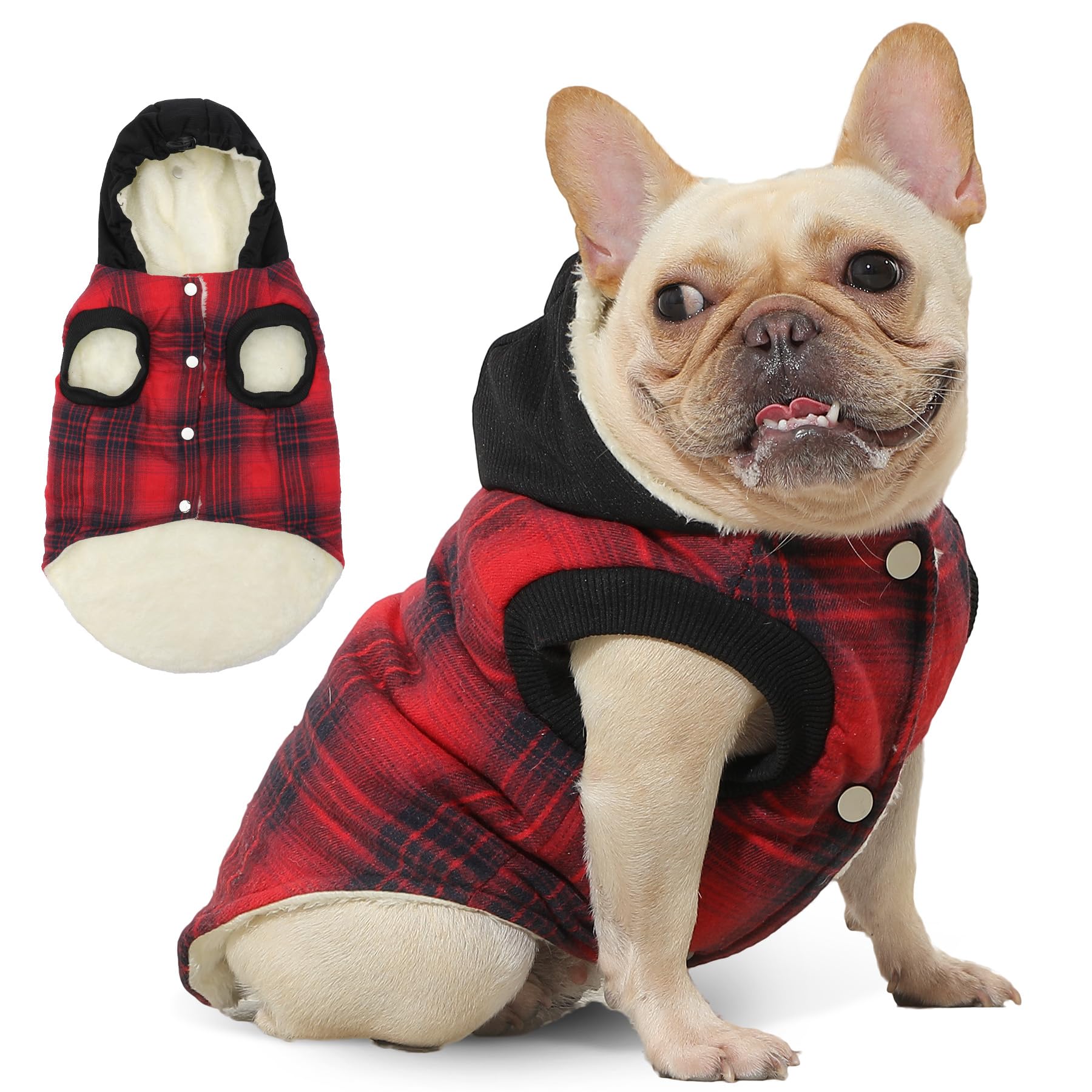 Vecomfy Fleece Lining Dog Hoodie,Winter Dog Coats for Medium Dogs,Plaid L — image 1