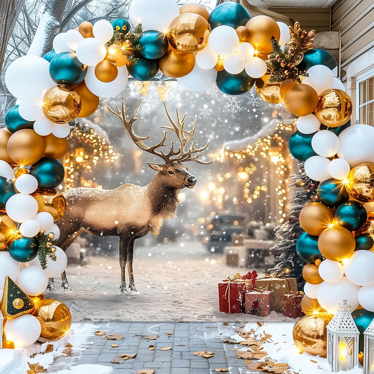 Avezano 8x6ft Winter Christmas Backdrop Snowy Reindeer Backdrop Merry Christmas Party Decorations Xmas Holiday Photo Booth Props