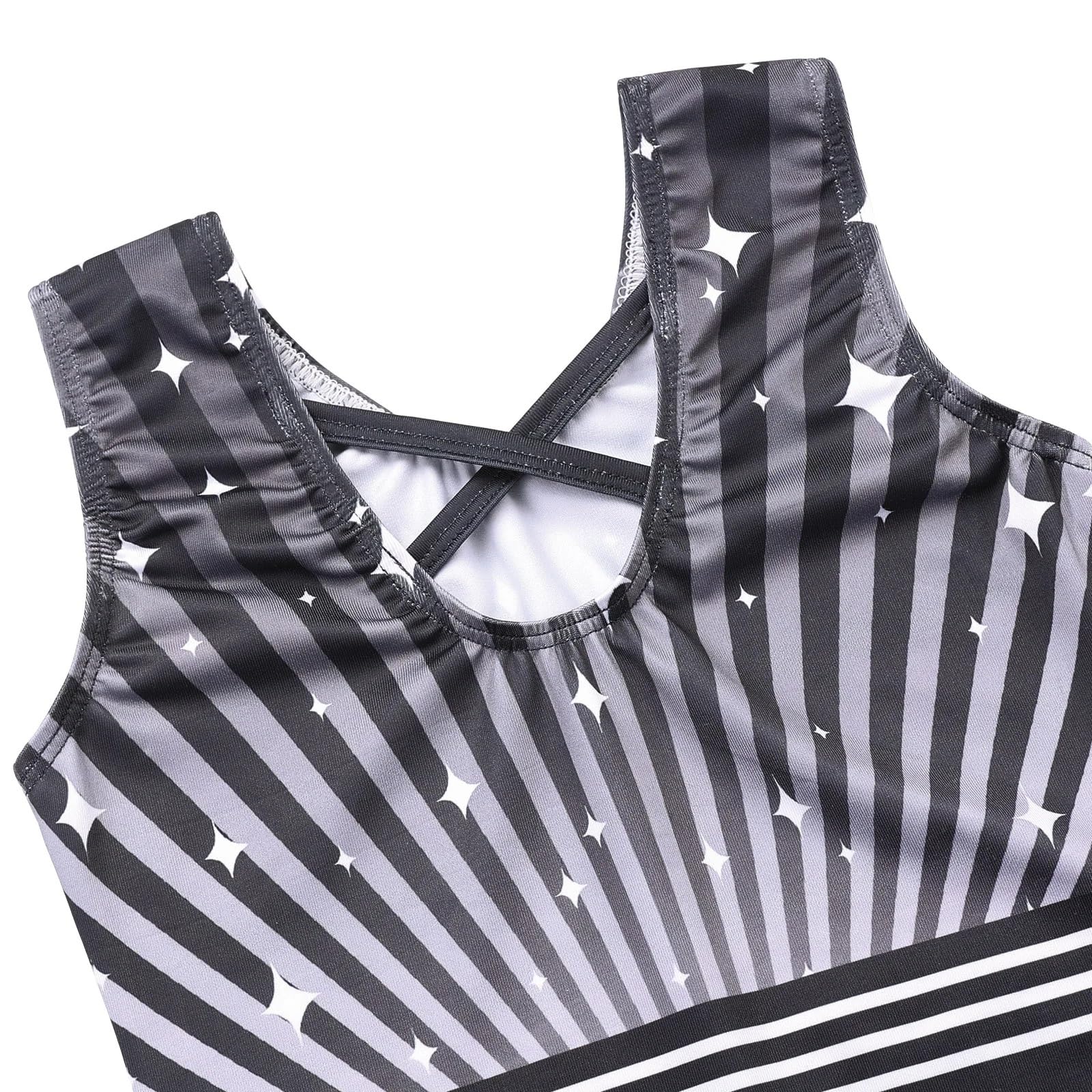 Turnanzug Mädchen Kurzarm Schwarzer Gymnastikanzug for Mädchen mit Streifenmuster, Ballettanzug, ärmellos, Overall, Body, Ballerina, Tanzkleidung Gymnastikanzug(Black Cow,12A)