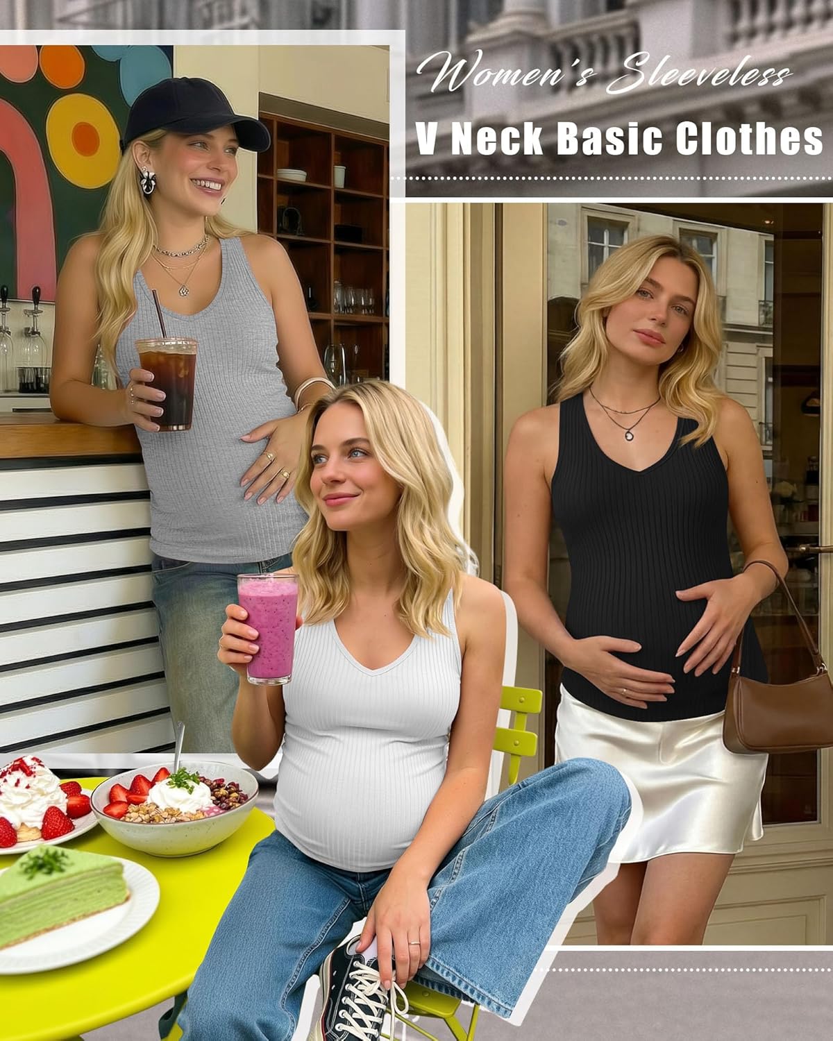 3 Pack Women's Maternity Tank Tops 92% Cotton Ribbed Knit Summer Pregnancy Shirts S... - Image 3