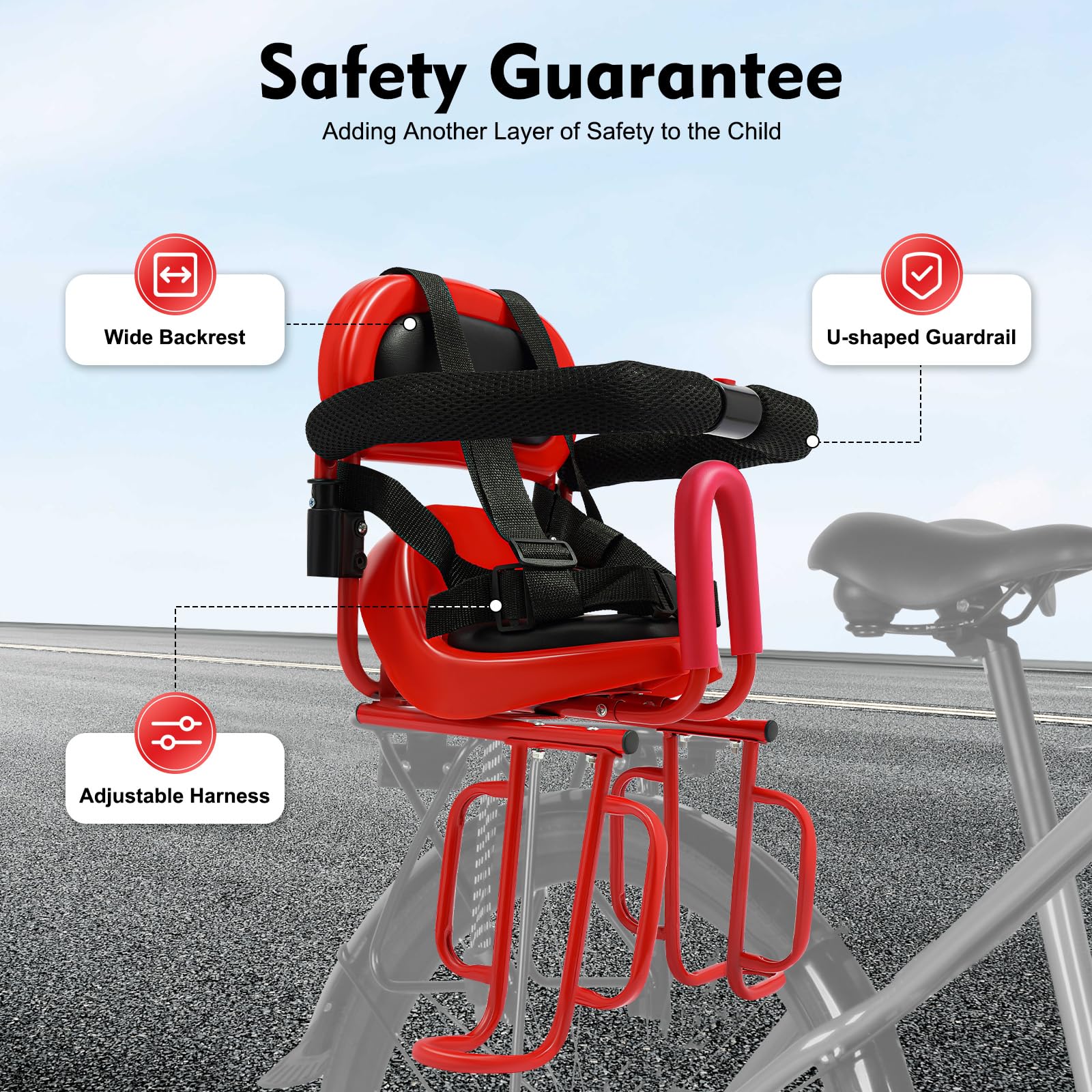Siège Enfant de Vélo Arrière avec Porte-Bagages, Harnais de Sécurité, Accoudoir, Résistant à la Rouille, Stable, Montage Simple, Siège Vélo Parent-Enfant Convient pour Vélo Électrique, VTT
