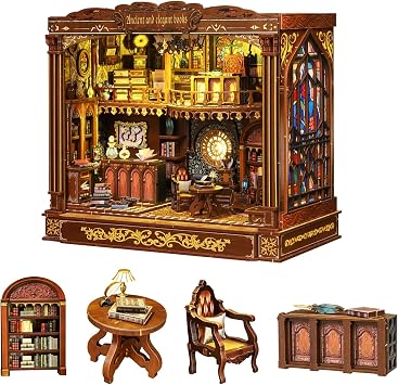 Book Nook Kit Library Miniature Dollhouse Bookshelf Insert Decor